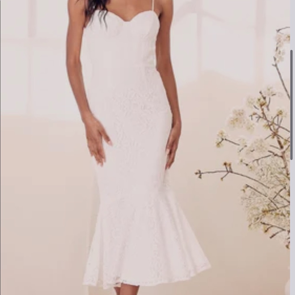 Lulus Found Your Love White Lace Sleeveless Trumpet Dress